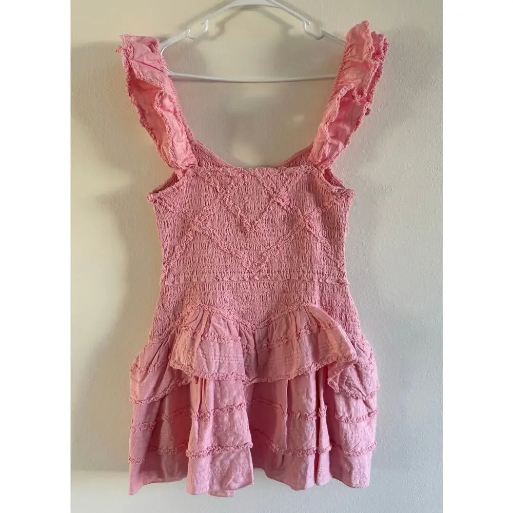 LoveShackFancy NWT Marsinia Large Ruffle Cotton Dress in Bubblegum Pink - Picture 6 of 16